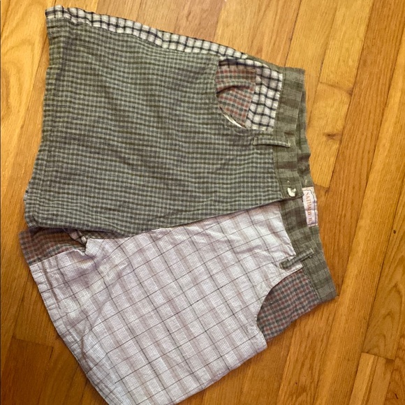 Nathalie B Original Designs Pants - Chic Plaid Women's Shorts in Green and Gray